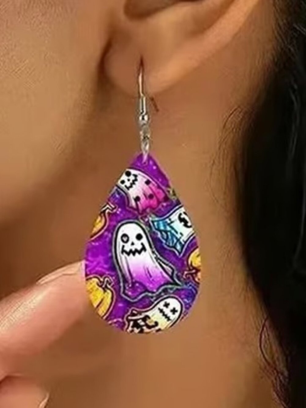 Purple Halloween GHOSTS Dangle Earrings